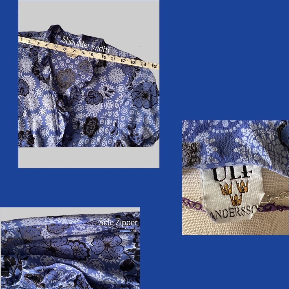 ‼️SOLD‼️ Vtg 90s ULF ANDERSSON rayon crepe Y2K print Blue novelty dress Small. - Picture 9 of 14